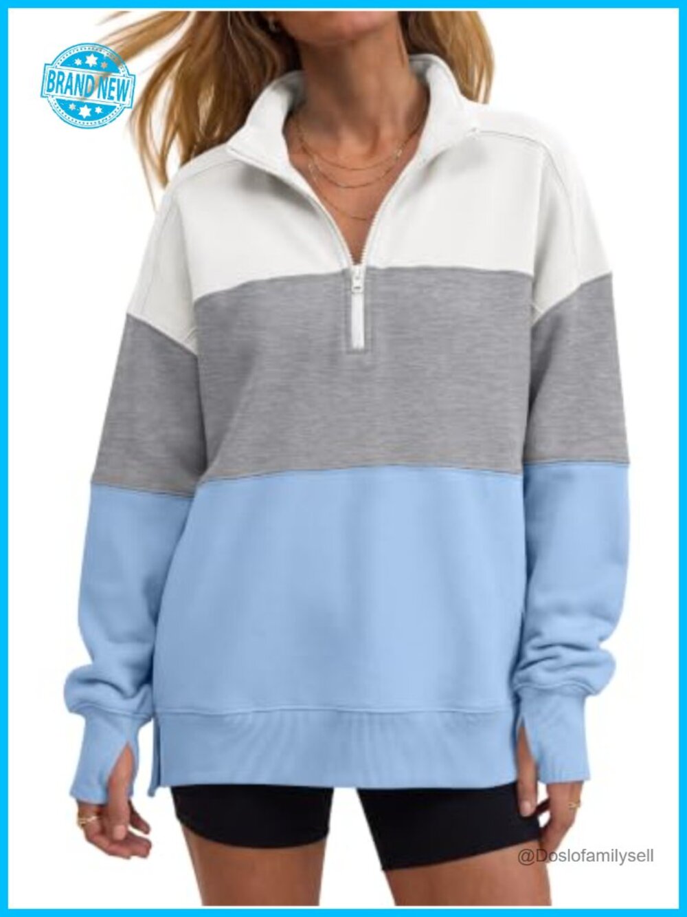 ANRABESS Women's Quarter Zip Pullover Oversized Color Block Sweatshirt